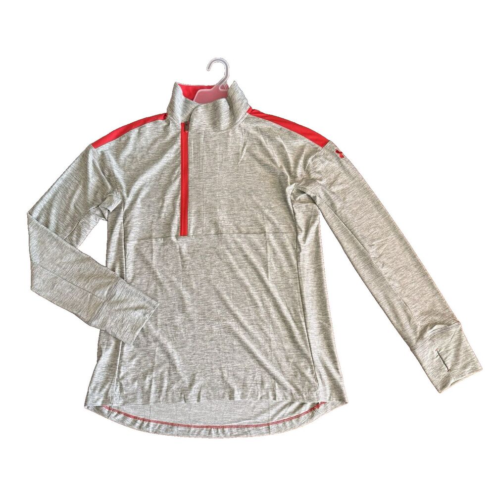 Under Armour Women's M Gray Red Hotshot 1/4 Zip Long Sleeve Loose Fit Shirt UA